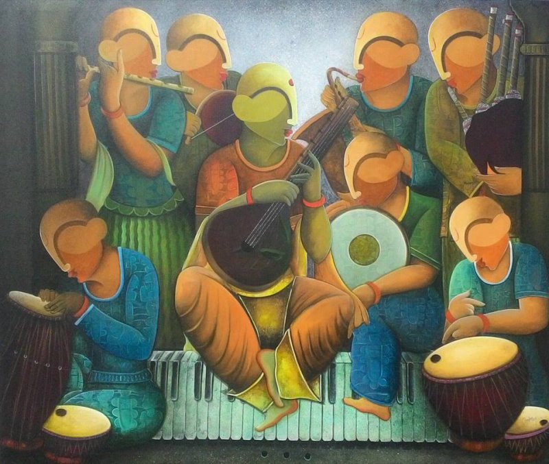 800x677 Musical Band By Artist Anupam Pal Abstract Art Acrylic Paintings - Painting Band