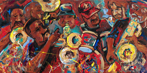 600x300 Original Painting Of Rebirth Brass Band Performing Live Official - Painting Band