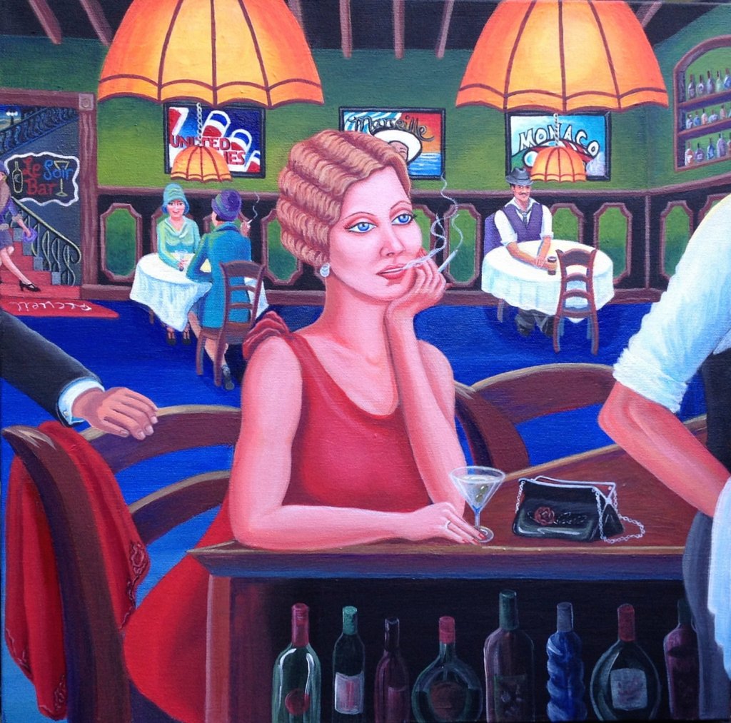 1024x1013 Le Soir Bar Original Acrylic On Canvas Painting Whimsical - Painting Bar