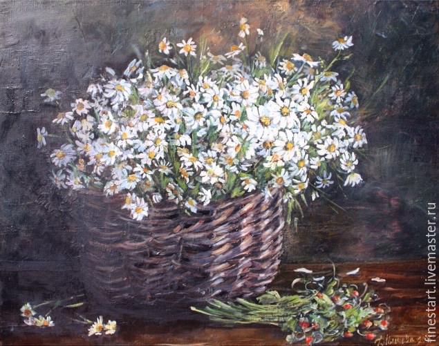 635x501 Oil Painting Still Life Basket With Daisies Shopline - Painting Basket