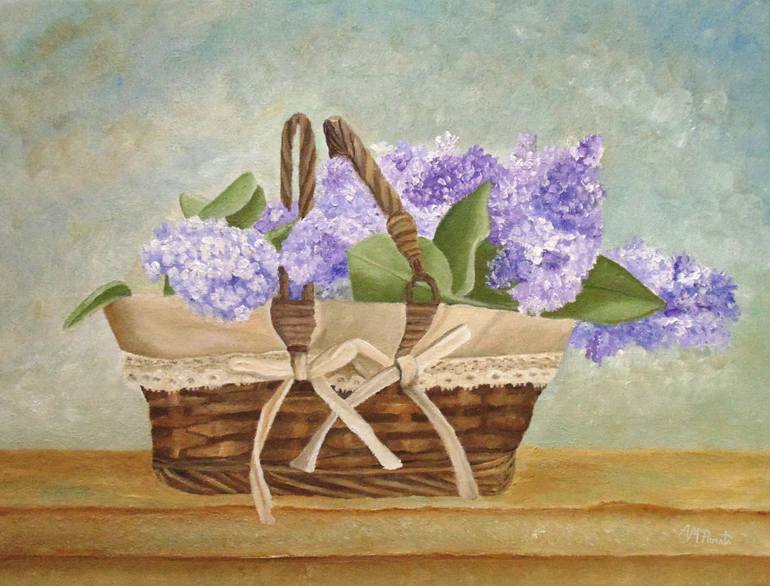 770x586 Saatchi Art Basket Of Lilacs Painting By Angeles M Pomata - Painting Basket