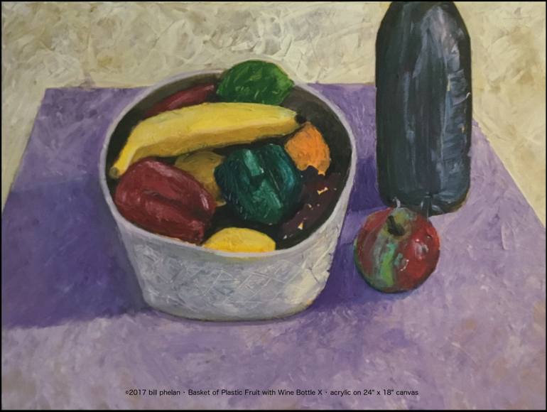 770x580 Saatchi Art Basket Of Plastic Fruit With Wine Bottle X Painting - Painting Basket