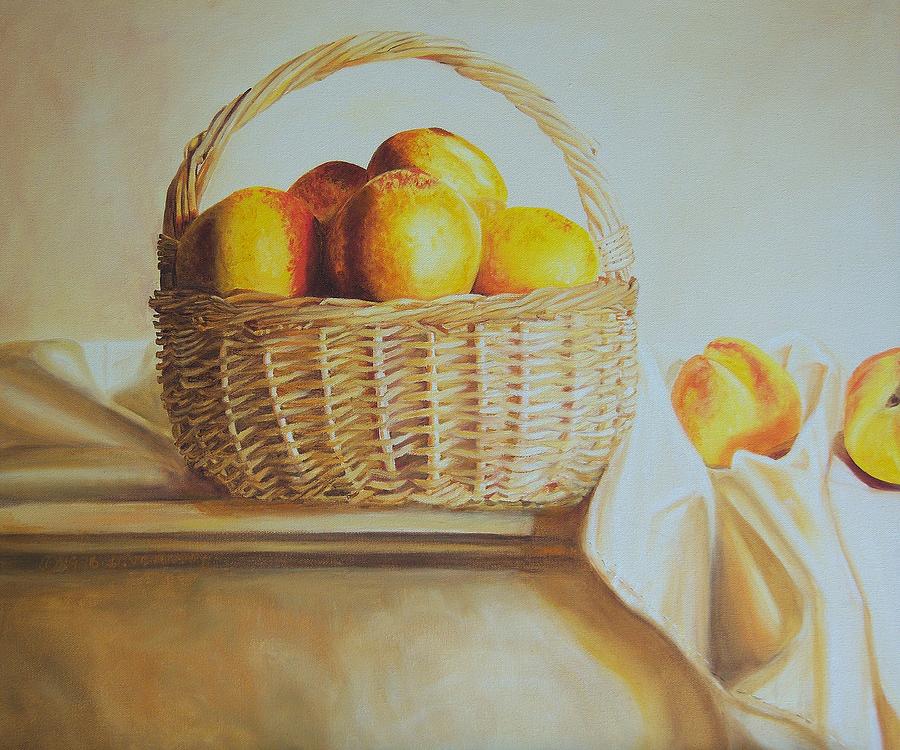 900x750 Still Life Print Original Oil Painting Basket Full Of Peaches - Painting Basket