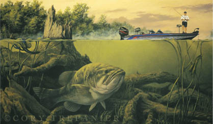 418x244 Caught On Canvas Bass Painting With Bob Izumi, Fish Prints Collection - Painting Bass