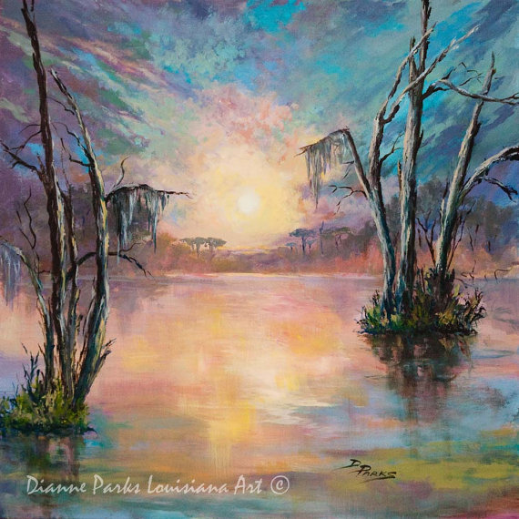 570x570 Louisiana Swamp Sunset, Free Shipping! Swamp Art, Louisiana - Painting Bayou