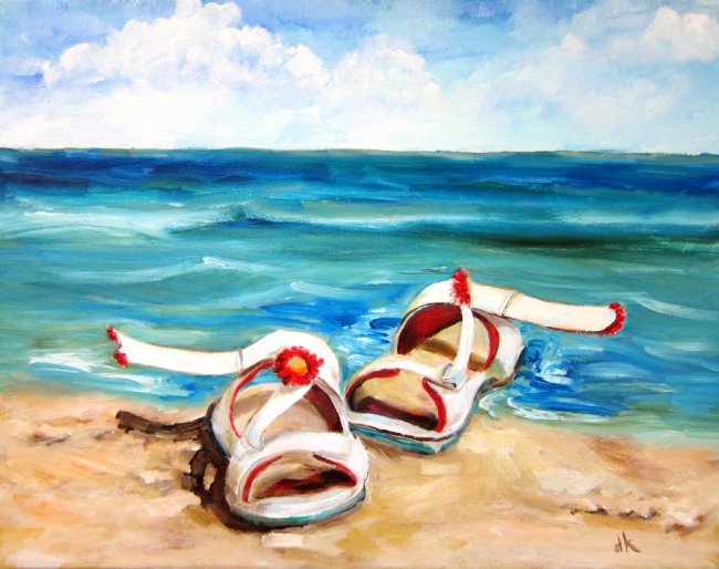 650x514 Beach Fun, Beach, Sand, Summer Art Print Sandhills Artist - Painting Beach Sand