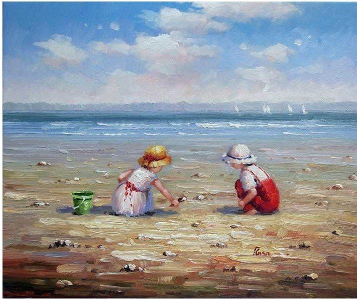 711x596 Beach Oil Paintings Children Kids Beach Sand Ocean Sand Oil - Painting Beach Sand