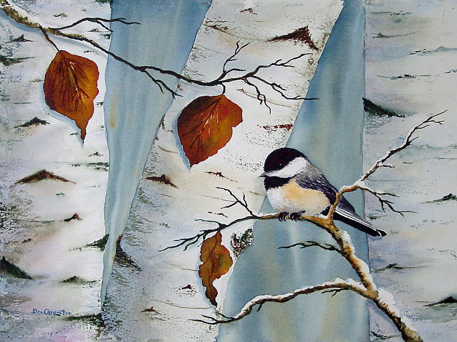 900x674 Chickadee In The Birch Painting By Dee Carpenter - Painting Birch