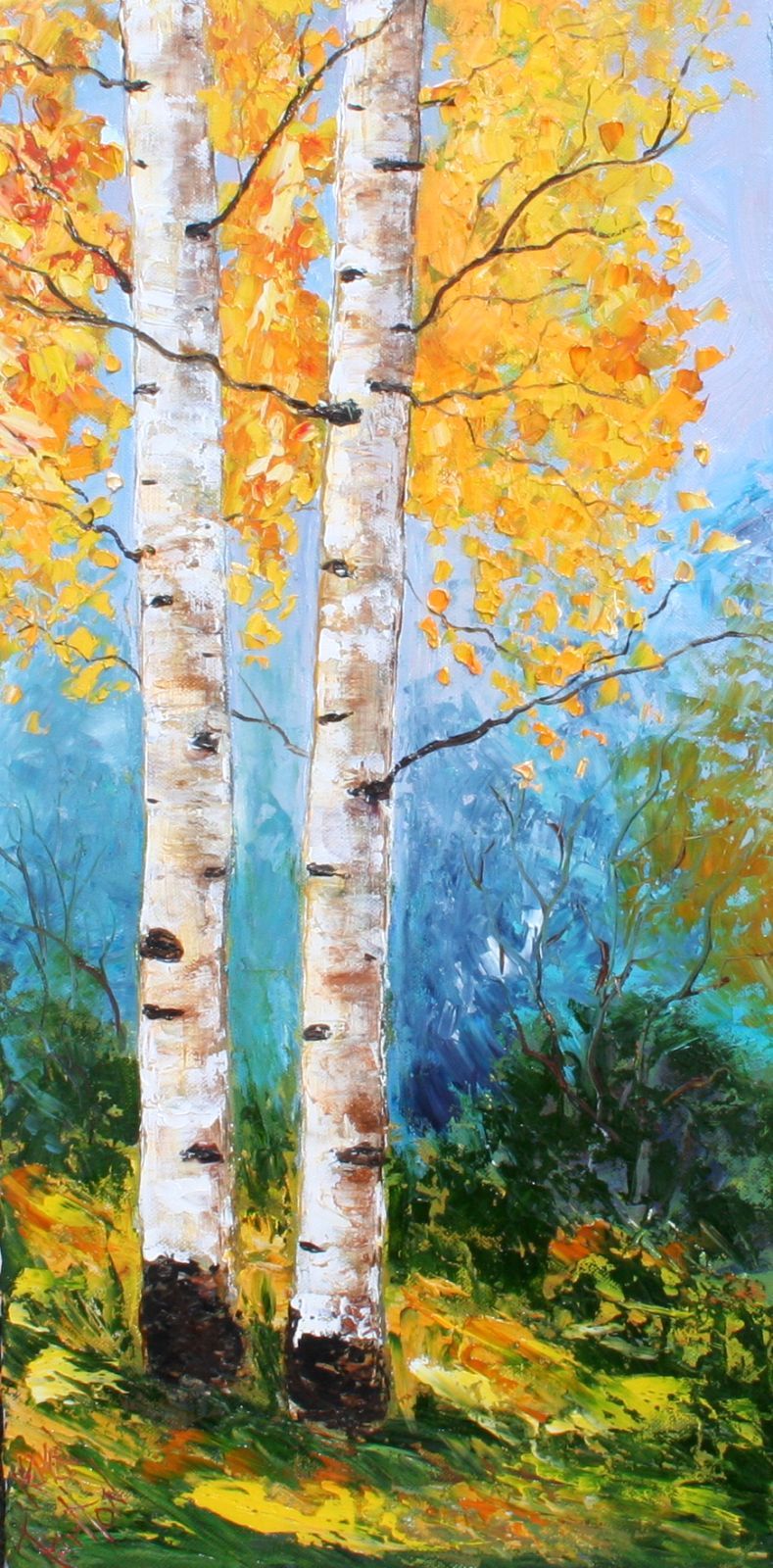 789x1600 Karen Tarlton Birch Tree Lovers Art Palette Knife - Painting Birch