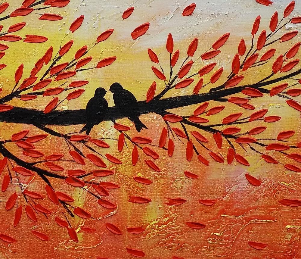 1000x860 Canvas Painting, Love Birds Painting, Original Painting, Bedroom - Painting Birds Images