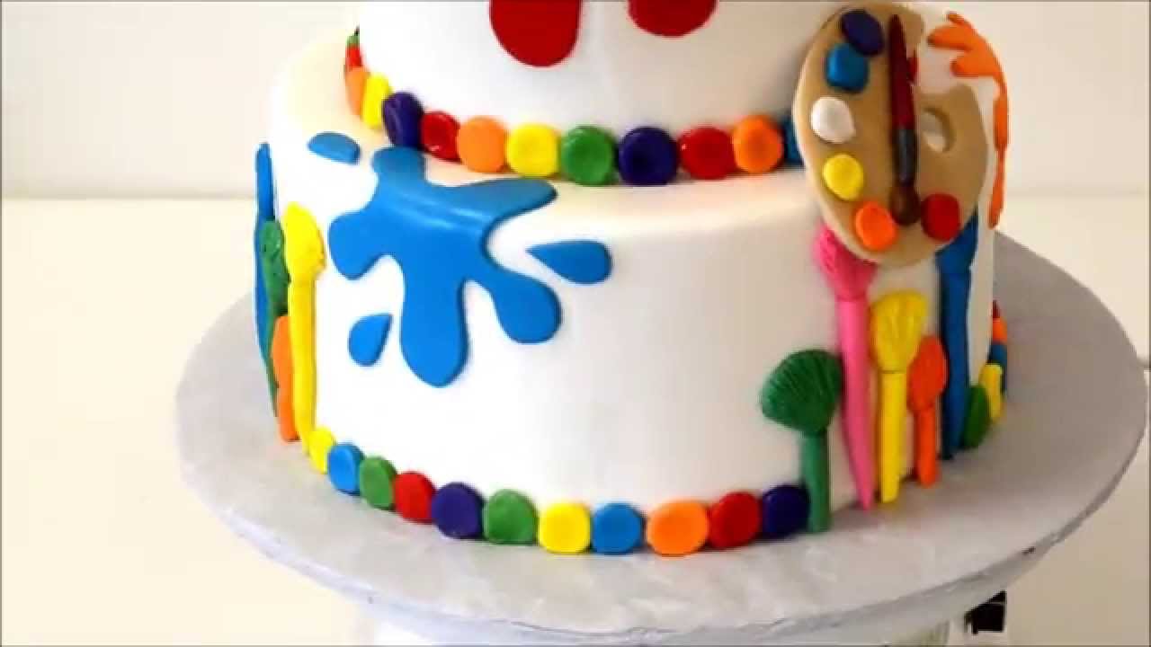 1280x720 Painting Theme Cake With Color Spots Of Oil Paint - Painting Birthday Cake