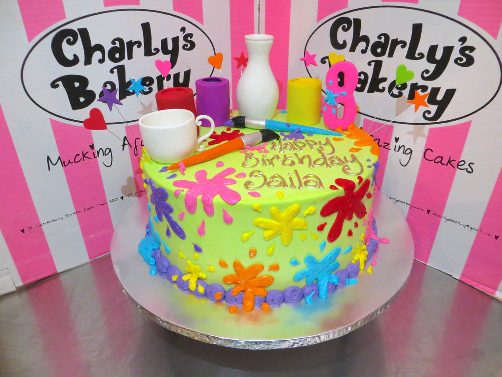 1024x768 Single Tier Painting Amp Pottery Themed 8th Birthday Cake - Painting Birthday Cake