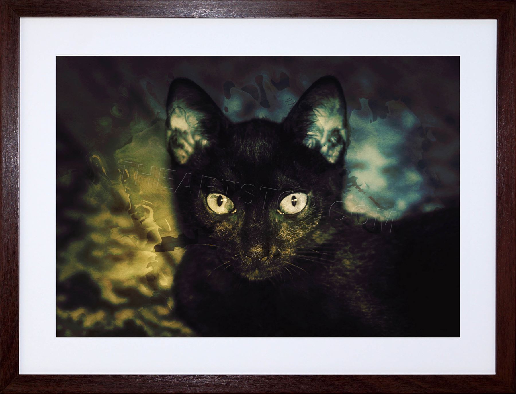 1800x1374 Photo Painting Black Cat Mojo Smoke Framed Picture Art Poster - Painting Black Cat