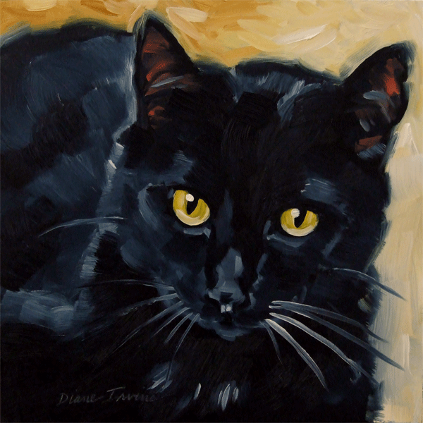 600x600 Paintings From The Parlor Black Cat Original Oil Painting - Painting Black Cat