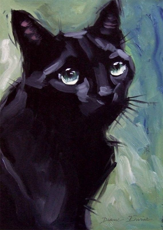 570x800 Pin By Shirley Chan On Cat Oil Paintingwatercolor - Painting Black Cat