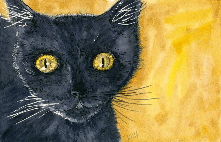 770x497 Saatchi Art Black Cat Portrait Painting By Katerina Kirilova - Painting Black Cat