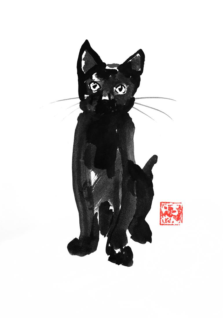 770x1097 Saatchi Art Black Cat Painting By Pechane Sumie - Painting Black Cat
