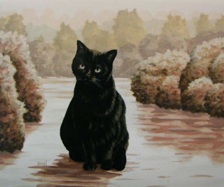 717x600 Black Cat Paintings. Cat On The Water - Painting Black Cat