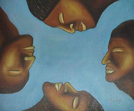 463x382 20x24 Inch Abstract Art Oil Painting Four Black People - Painting Black People