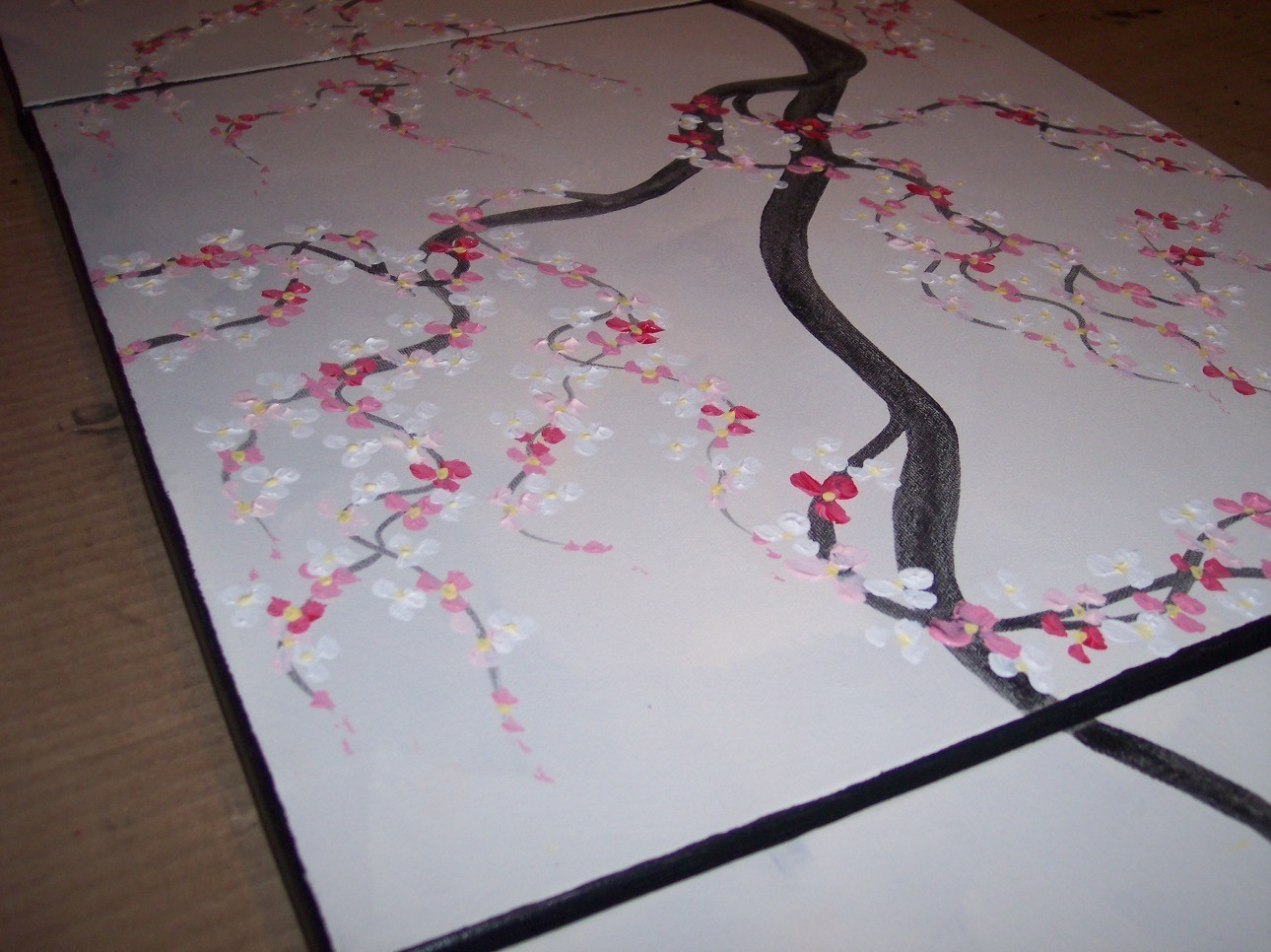 1290x966 Grey Original Painting Blooming Cherry Blossom Branch Art Korean - Painting Blooming