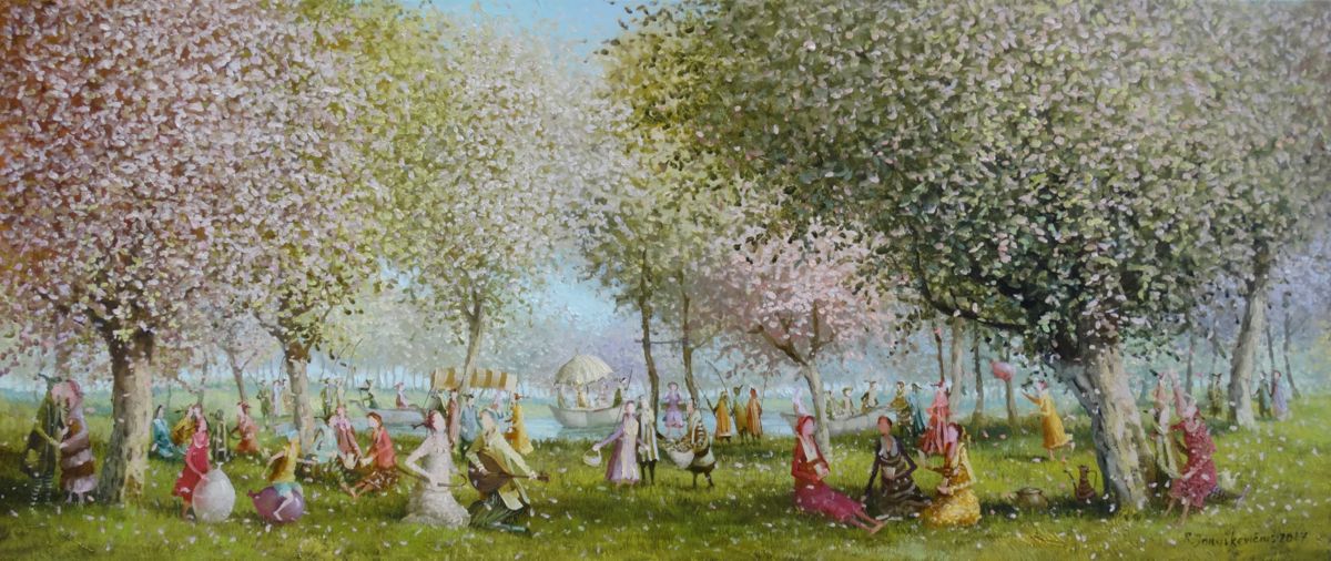 1200x506 In The Blooming Garden (Remigijus Januskevicius) - Painting Blooming