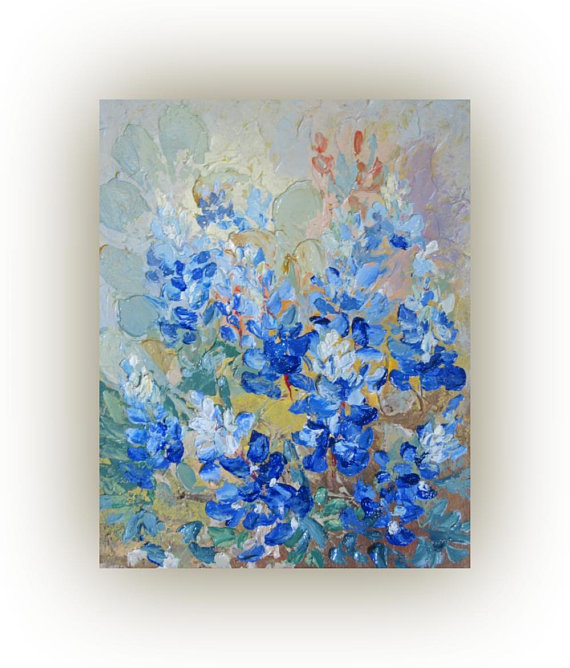 570x668 Bluebonnets Painting Bluebonnets Art Textured Floral - Painting Bluebonnets