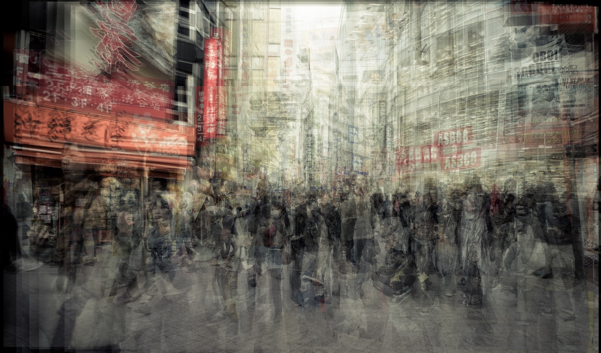 1920x1129 Wallpaper Japan, Painting, People, City, Street, Architecture - Painting Blur