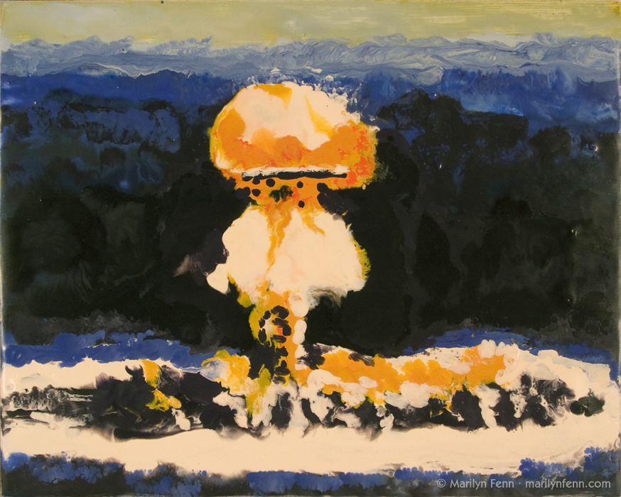 874x700 Nuclear Bomb Plumbob Priscilla Small Landscape Encaustic - Painting Bomb