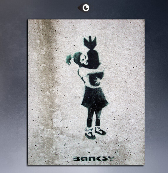 571x588 Abstract Wall Art Painting Girl Holding A Bomb Theme Peace Banksy - Painting Bomb