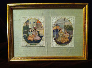 300x224 Framed Indian Mughal Miniature Painting On Reticulated Bone Plaque - Painting Bone