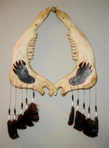368x500 Signed Amp Hand Painted American Buffalo Jaw Bone Wall Hanger Sinew - Painting Bone