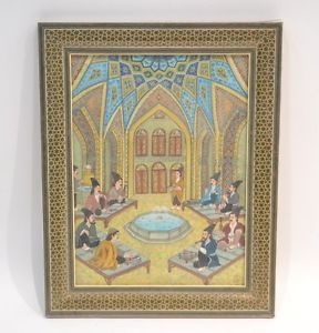 288x300 Vintage Persian Miniature Painting Bone Signed By Artist Rostami - Painting Bone