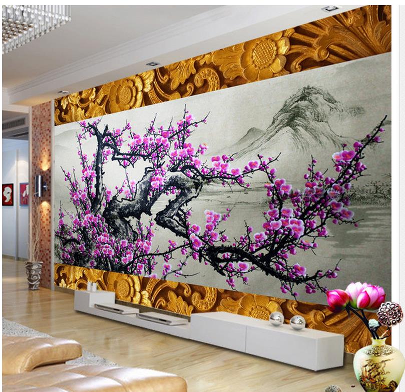 809x782 Home Decoration Wood Carving Border Snow Plum Tv Background Wall - Painting Border
