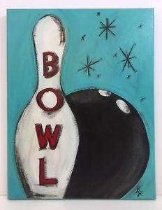 232x300 Hana Huna Vintage 1950s Bowling Sign Original Painting Retro Mid - Painting Bowling