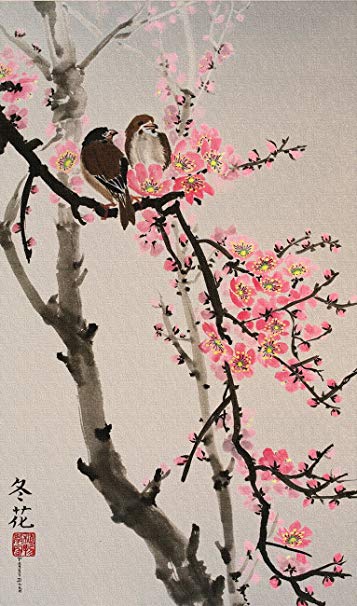357x606 Peggy Duke Love Birds On The Cherry Blossom Tree - Painting Branch