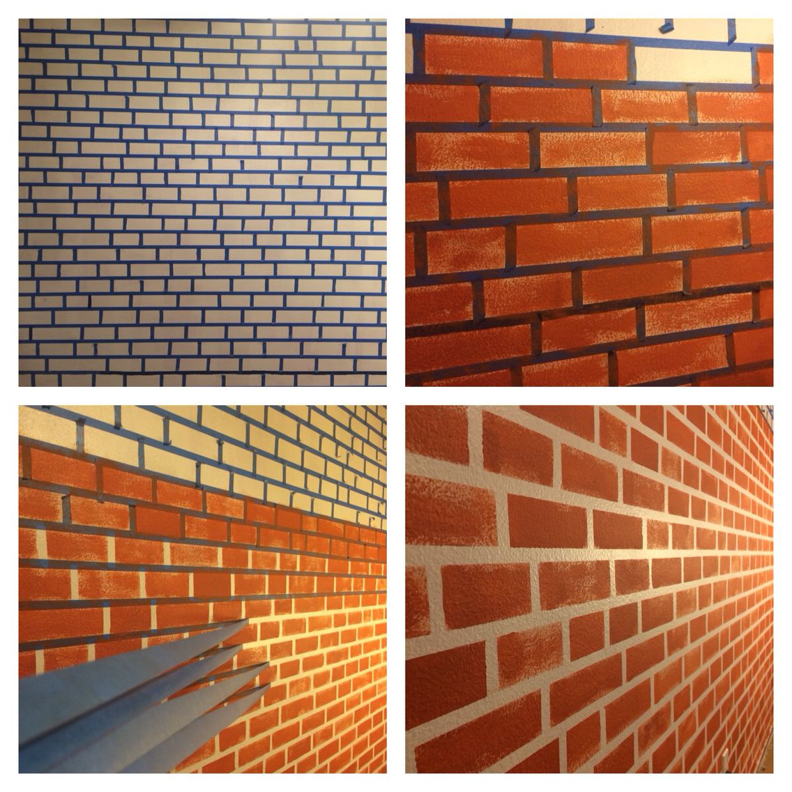 1136x1136 Make Your Fake Brick Wall Just By Using Blue Tape And Paint. My - Painting Brick Wall