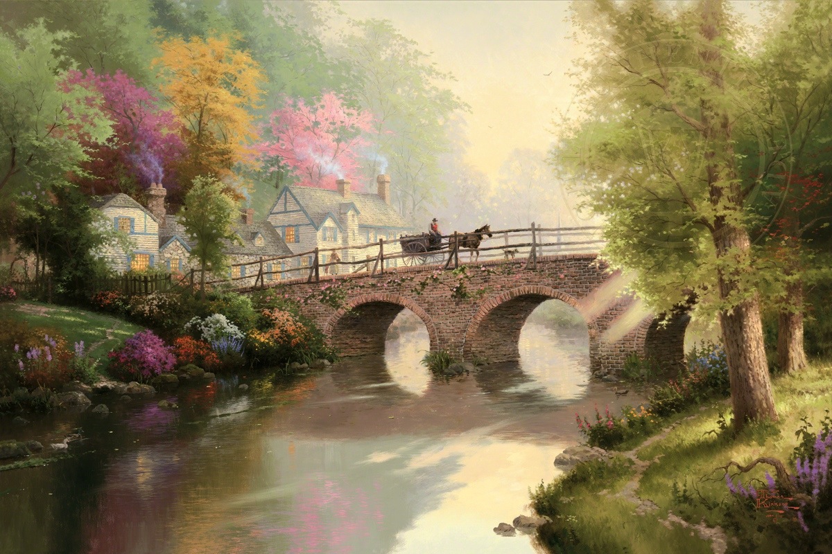 1200x800 Hometown Bridge Limited Edition Art The Thomas Kinkade Company - Painting Bridge