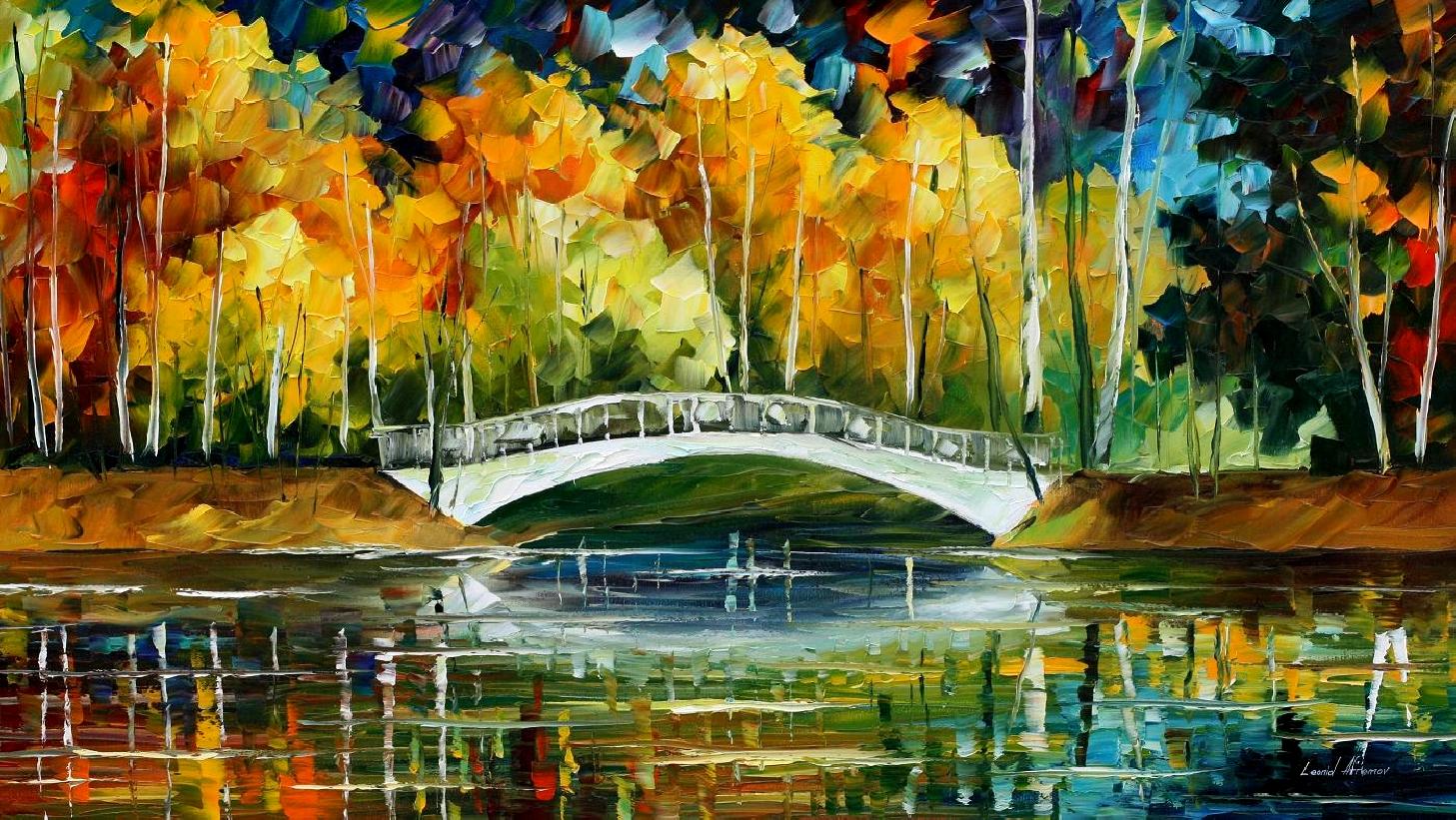 1457x821 Leonid Afremov, Oil On Canvas, Palette Knife, Buy Original - Painting Bridge