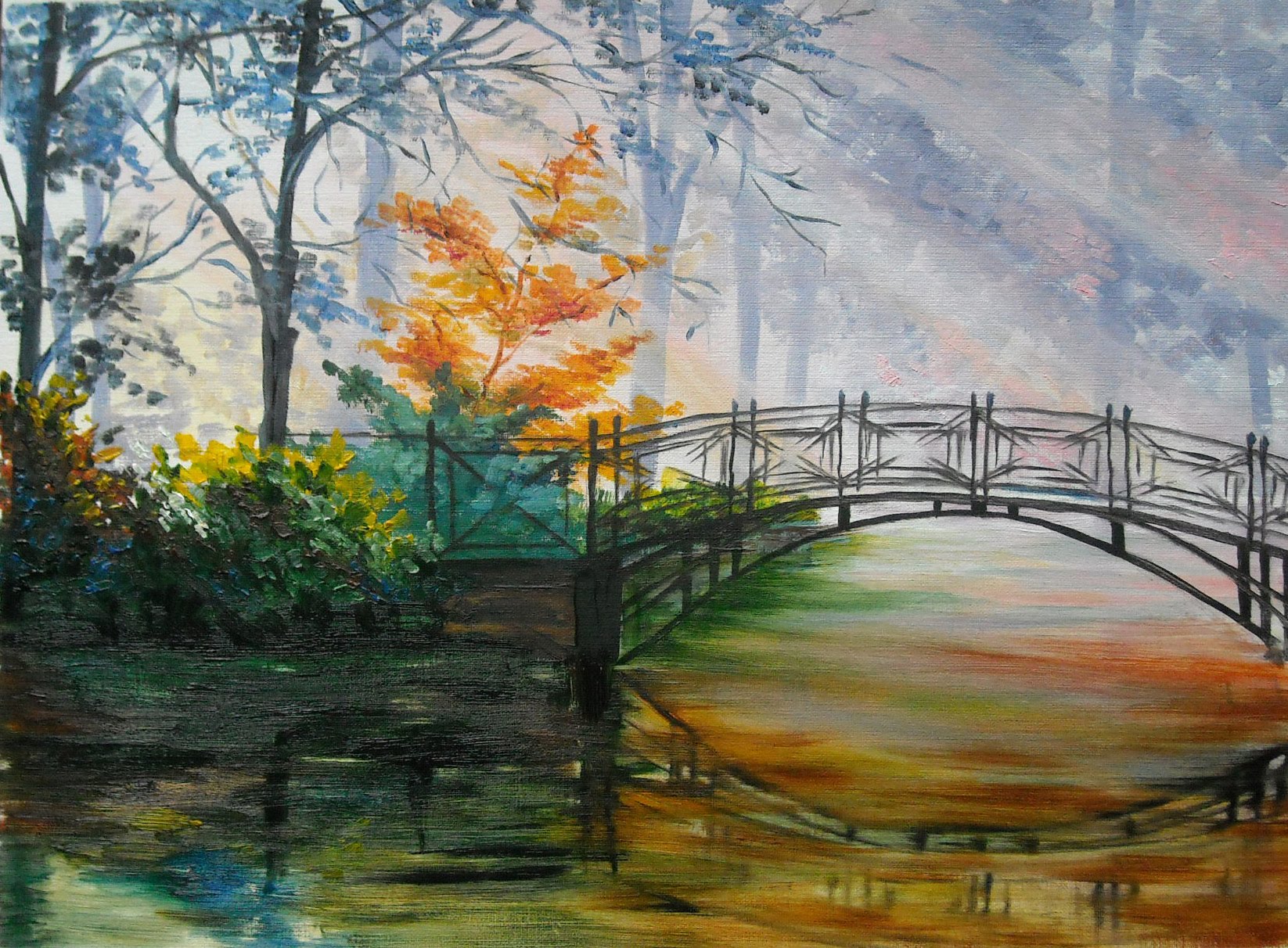 1646x1212 Oil Painting By Lana Kanyo Bridge In The Forest - Painting Bridge