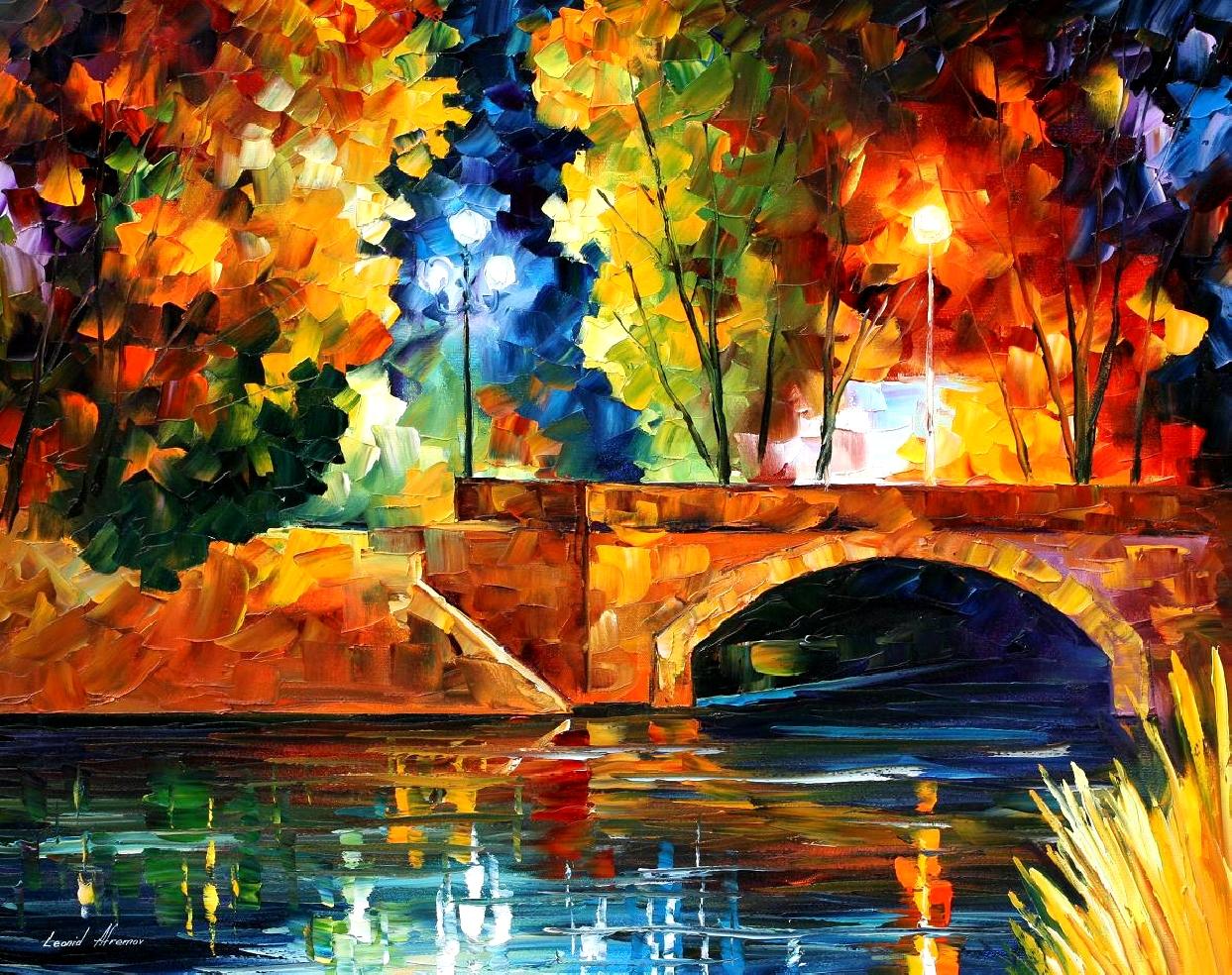 1243x984 Bridge Over The Life Palette Knife Oil Painting On Canvas By - Painting Bridge