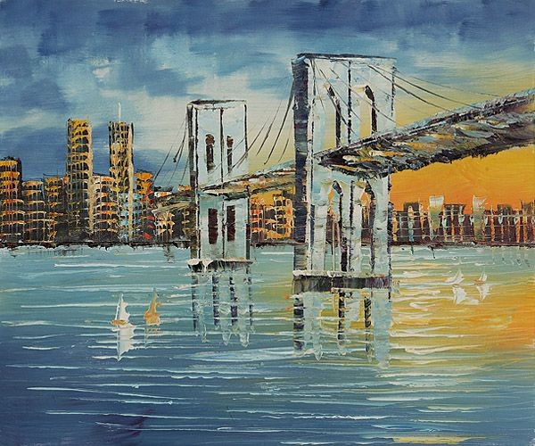 600x500 Brooklyn Bridge Evening Oil Painting - Painting Brooklyn Bridge