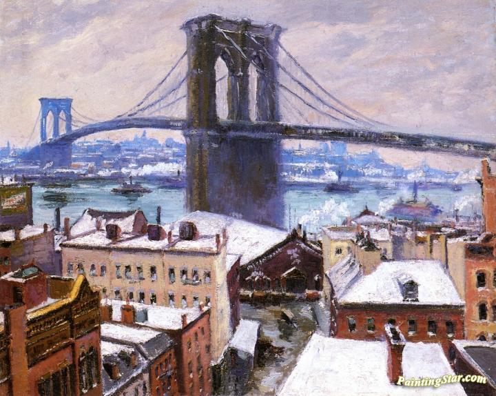720x574 Brooklyn Bridge In Snow Artwork By Max Kuehne Oil Painting Amp Art - Painting Brooklyn Bridge
