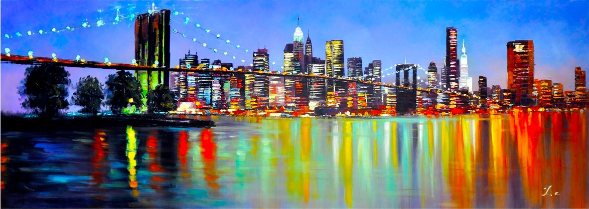1182x419 Art Oil On Canvas Hand Painted - Painting Brooklyn Bridge