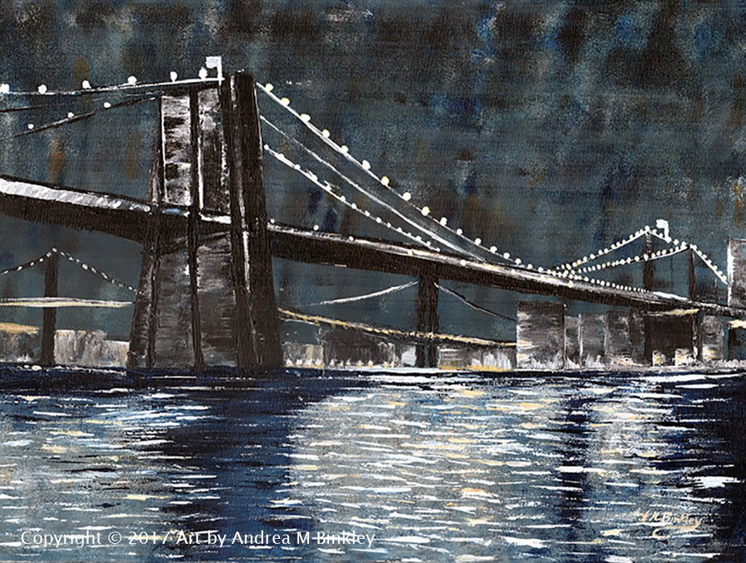 1050x792 Original Art Abstract Cityscape New York Brooklyn Bridge By Andrea - Painting Brooklyn Bridge
