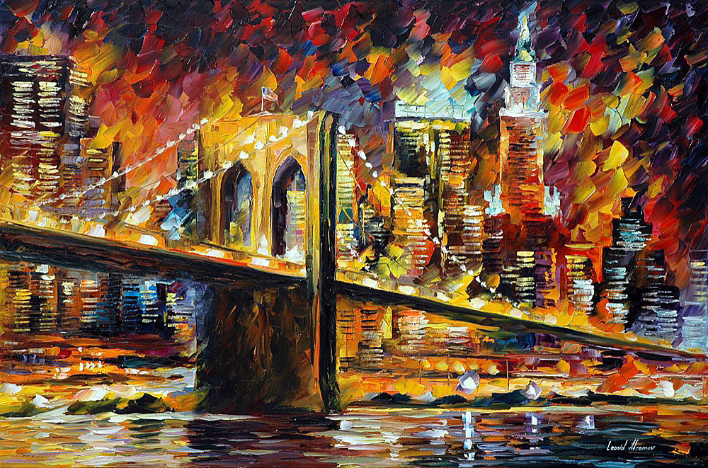 1000x661 Brooklyn Bridge Palette Knife Oil Painting On Canvas By Leonid - Painting Brooklyn Bridge