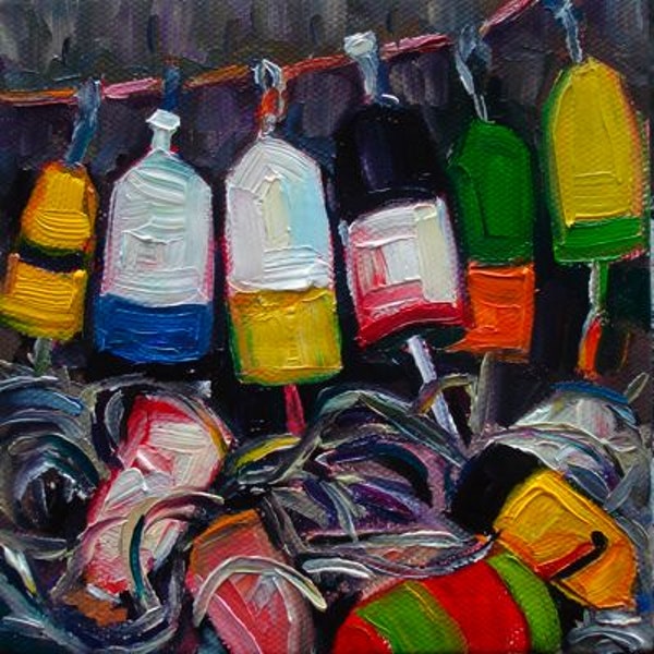 600x600 Summer Buoys 5x5 Oil Cnvas Sold By Artist Elizabeth Fraser, - Painting Buoys