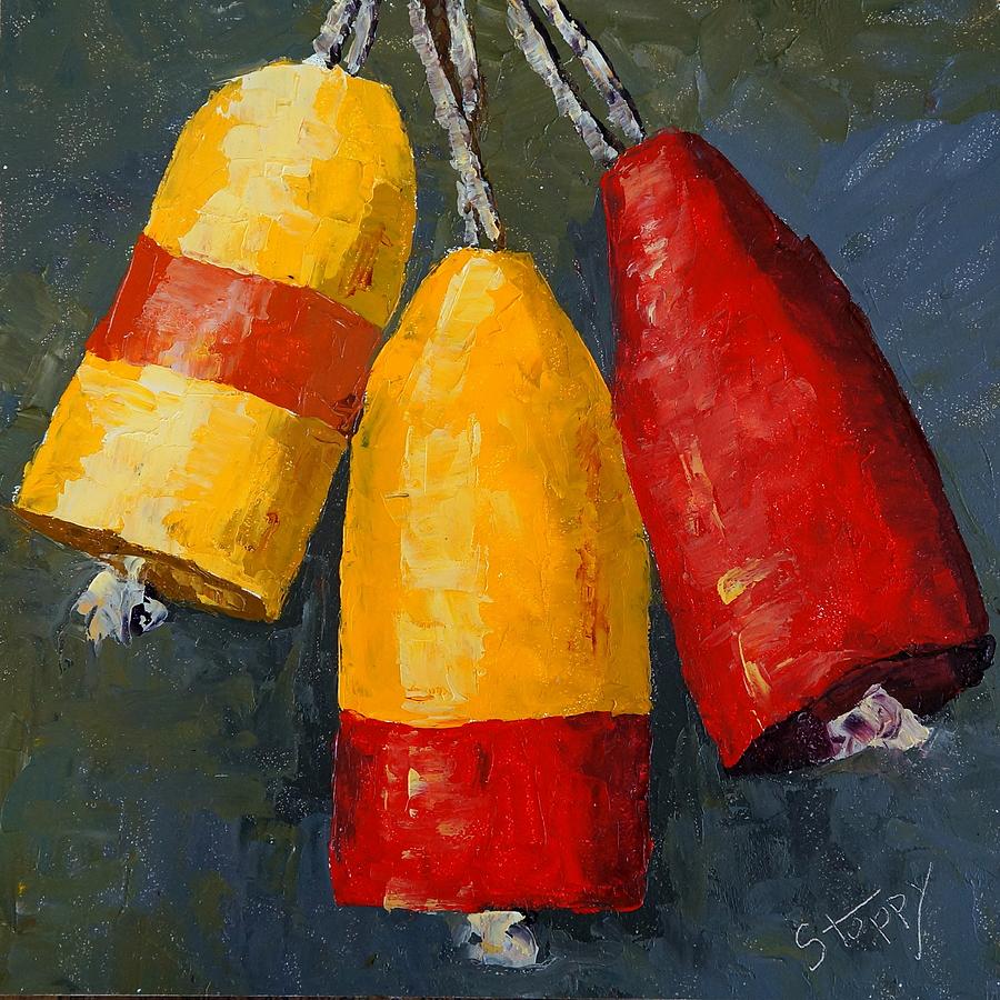 900x900 Three Buoys Painting By Gretchen Stuppy Carlson - Painting Buoys