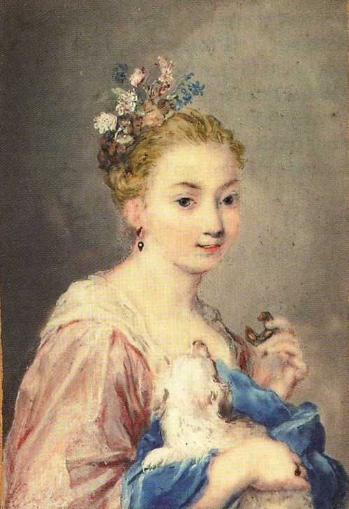 500x729 Portrait Of A Young Girl With A Dog By Rosalba Carriera ~ To Be - Painting By Carriera