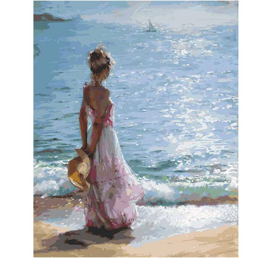 850x850 Girl By The Sea - Painting By The Sea