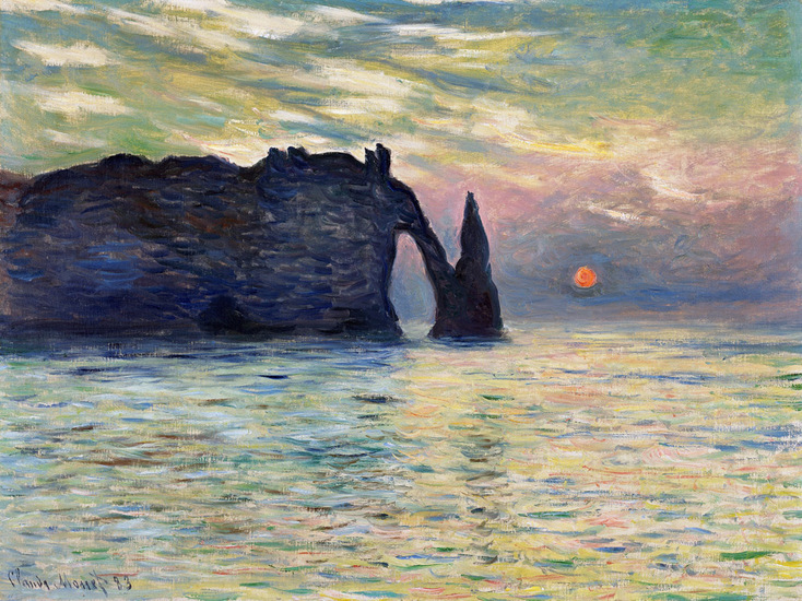 734x550 Monet's Striking Cliff By The Sea Beckons - Painting By The Sea